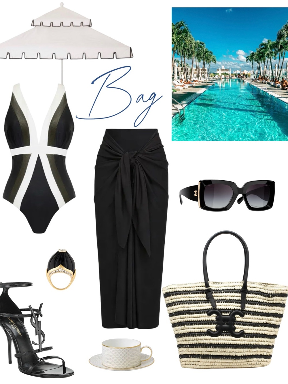 NEW-Black & White Crocheted Straw Striped Summer Tote Bag From Paris